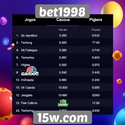 Comparativo de jogos disponíveis na plataforma bet1998